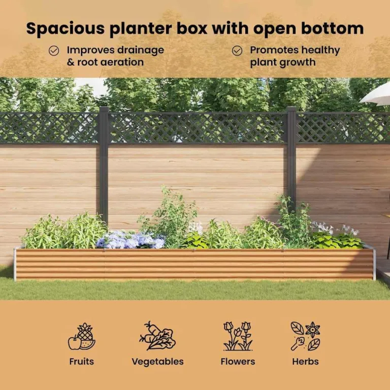 vidaXL Hochbeet Hellbraun 390 x 100 x 36 cm Verzinkter Stahl, Garten & Terrasse, Industriedesign Blumenkasten, Hochbeet für Urban, Moderne Gartenlösungen, robust gebaut – Bild 7