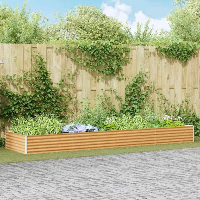 vidaXL Hochbeet Hellbraun 390 x 100 x 36 cm Verzinkter Stahl, Garten & Terrasse, Industriedesign Blumenkasten, Hochbeet für Urban, Moderne Gartenlösungen, robust gebaut – Bild 3