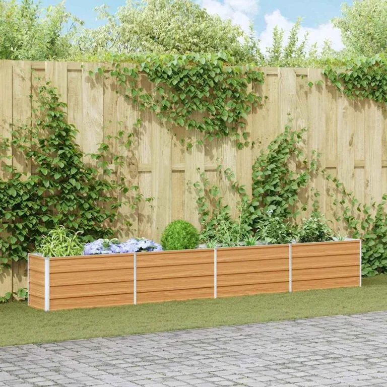 vidaXL Hochbeet Hellbraun 320 x 40 x 45 cm Verzinkter Stahl, Garten- und Terrassendesigns, urbaner Stil, robuste Möbel für draußen, Coole und praktische Lösungen – Bild 3