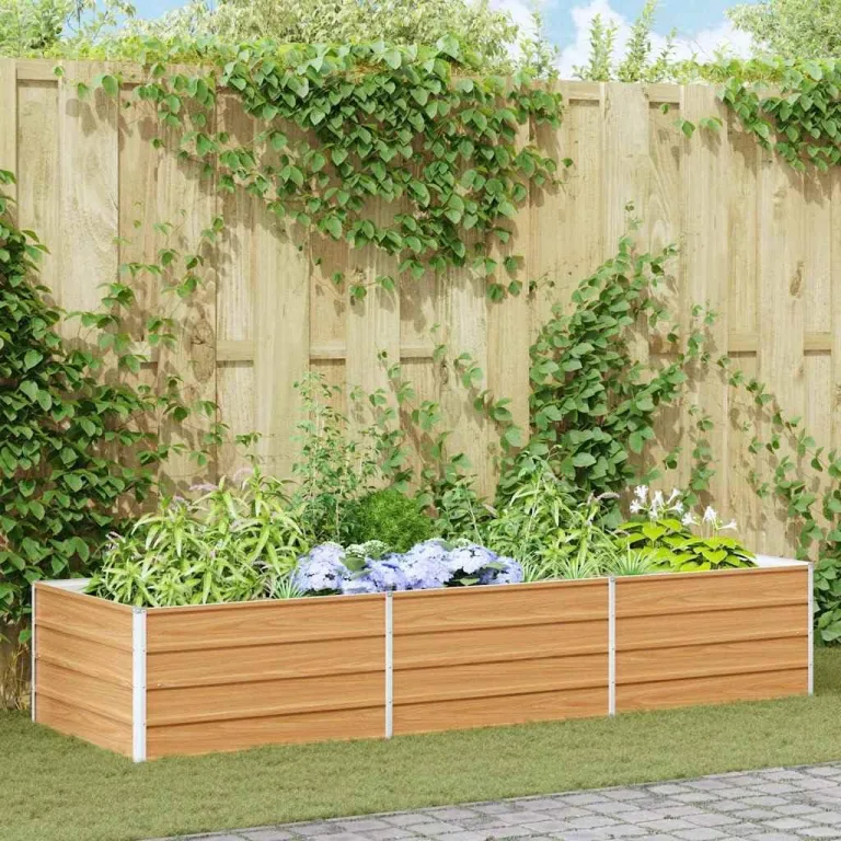 vidaXL Hochbeet Hellbraun 240 x 80 x 45 cm Verzinkter Stahl, Garten- und Terrassendesigns, urbaner Stil, robuste Möbel für draußen, Coole und praktische Lösungen – Bild 3
