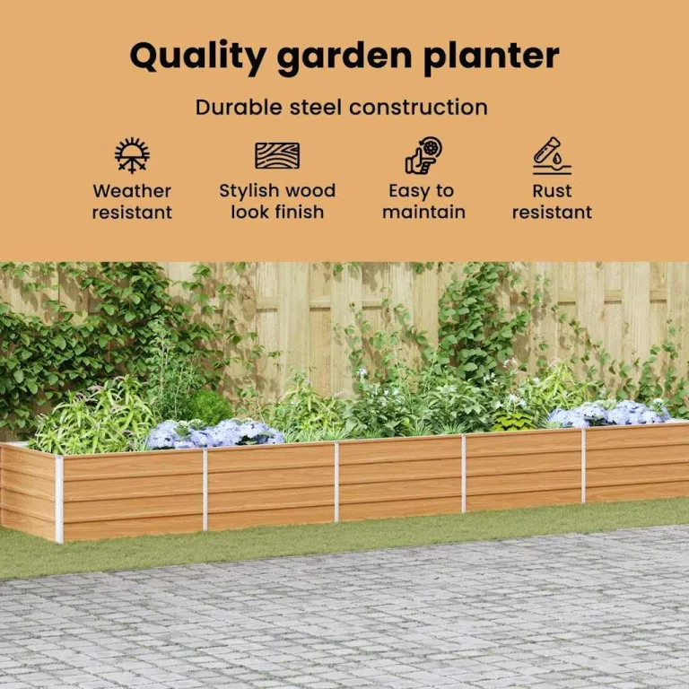 vidaXL Hochbeet Hellbraun 480 x 80 x 45 cm Verzinkter Stahl, Garten und Terrasse, Stabiler Metall-Wannen-Kübel, Hochbeet, Pflanzenbox für Outdoor-Kräuter und Blumen – Bild 4