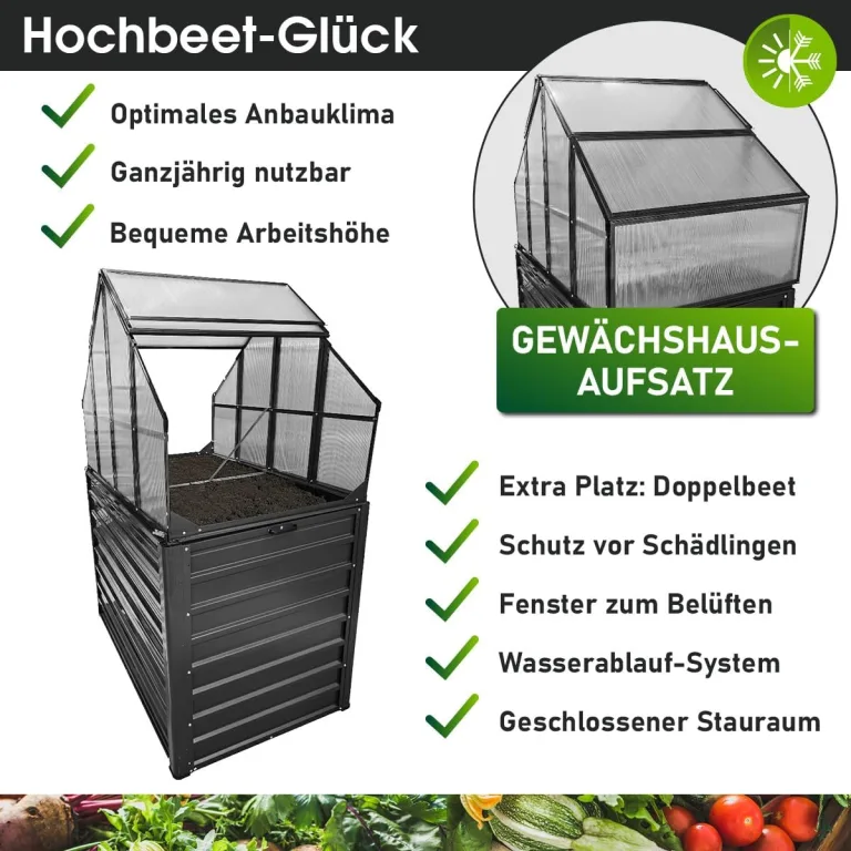 BRAST 2in1 Hochbeet mit Alu Gewächshaus-Aufsatz | Integriertes Drainage-System | 2 Größen zur Auswahl | wetterfest | 4mm Hohlkammerplatten | 2 Pflanzwannen | Pflanzbeet | 120x80x167cm – Bild 8
