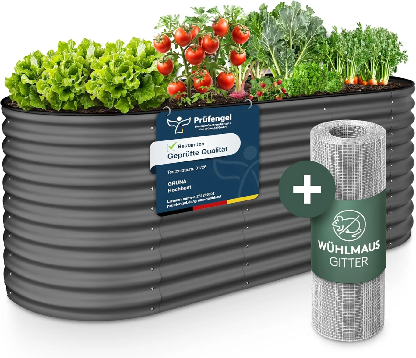 GRUNA - Hochbeet Metall 200x60x75 cm I 6 in 1 Modular Hochbeete-Kit I 100% Rostfrei I Formstabil Dank Verstrebung I Hochbeete für Garten I Hochbeet Anthrazit (200x60x75) - Bild 1