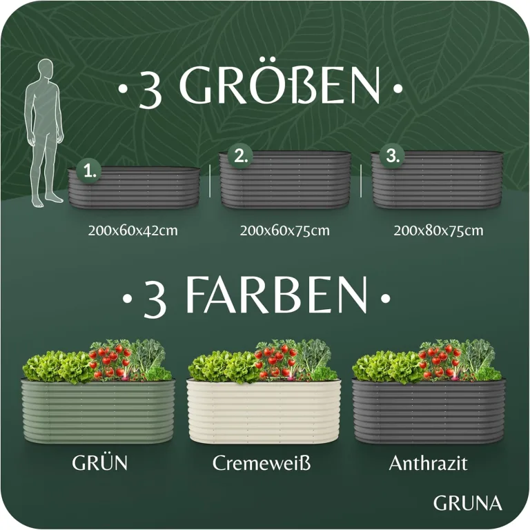 GRUNA - Hochbeet Metall 200x80x75 cm I 6 in 1 Modular Hochbeete-Kit I 100% Rostfrei I Formstabil Dank Verstrebung I Hochbeete für Garten I Hochbeet Anthrazit (200x80x75) – Bild 6