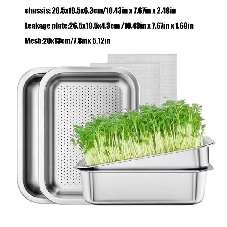 Greens Anzuchtschalen, groß, rostfreier Edelstahl, Gartenpflanzenaufbewahrung, Mini-Pflanzen-Gewächshaus, für Gras, Innen- und Außenbereich, Garten, Zuhause, Büro – Bild 6