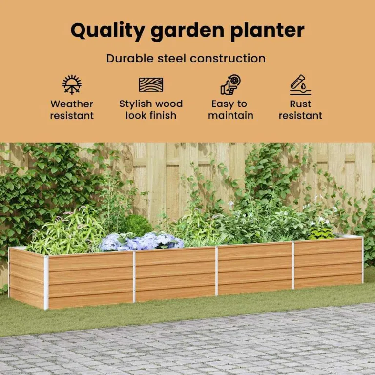 vidaXL Hochbeet Hellbraun 320 x 80 x 45 cm Verzinkter Stahl, Garten und Terrasse, Stabiler Metall-Wannen-Kübel, Hochbeet, Pflanzenbox für Outdoor-Kräuter und Blumen – Bild 4