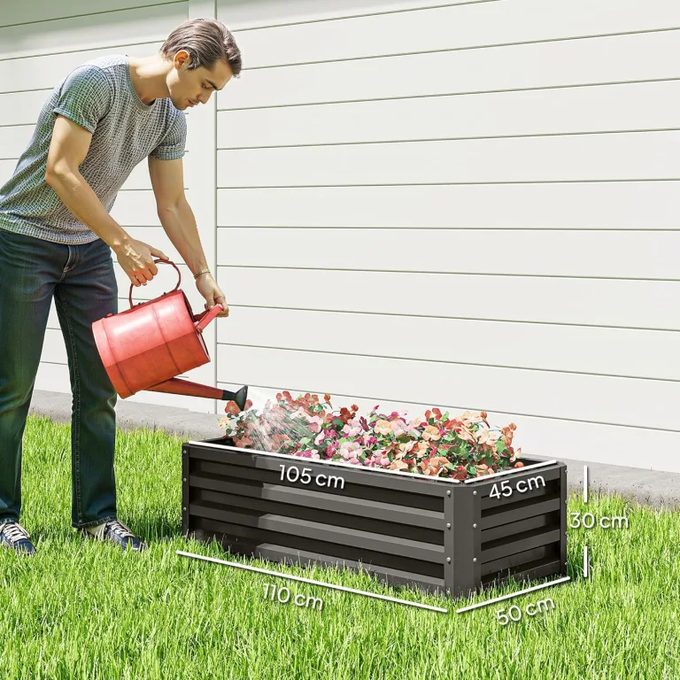 Outsunny 2er-Set Hochbeet Blumenhochbeet witterungsbeständig, Pflanzbeet Frühbeet Gartenbeet Pflanzkübel Pflanzkasten aus Verzinkter Stahl, Blumenkasten für Terrasse & Garten, 110 x 50 x 30 cm – Bild 7