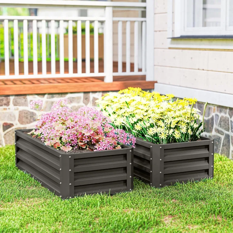 Outsunny 2er-Set Hochbeet Blumenhochbeet witterungsbeständig, Pflanzbeet Frühbeet Gartenbeet Pflanzkübel Pflanzkasten aus Verzinkter Stahl, Blumenkasten für Terrasse & Garten, 110 x 50 x 30 cm – Bild 8