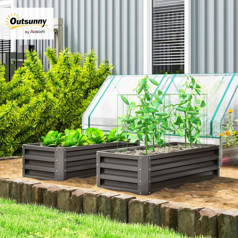 Outsunny 2er-Set Hochbeet Blumenhochbeet witterungsbeständig, Pflanzbeet Frühbeet Gartenbeet Pflanzkübel Pflanzkasten aus Verzinkter Stahl, Blumenkasten für Terrasse & Garten, 110 x 50 x 30 cm – Bild 2