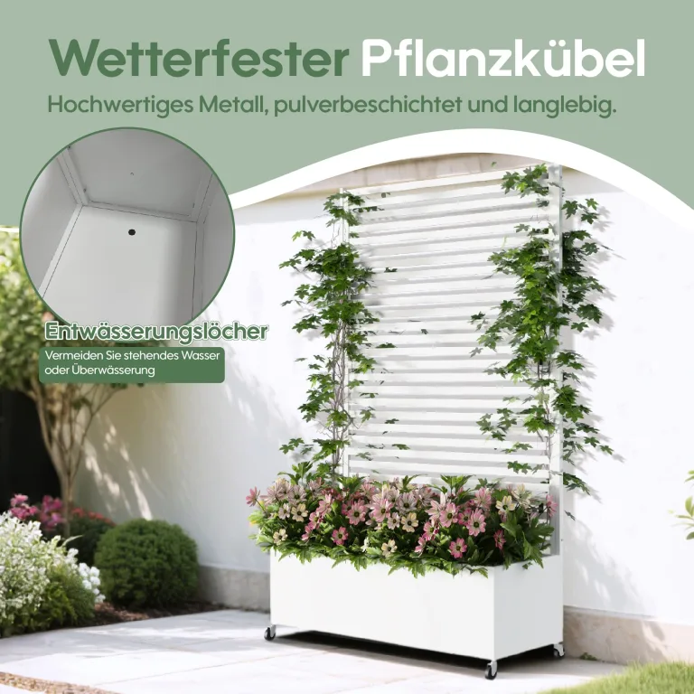 Hochbeet aus Metall mit Rad, Pflanzkasten aus Metall für den Außenbereich mit Spalier, freistehender Pflanzkasten mit Sichtschutz für den Außenbereich für Garten, Terrasse, Balkon – Bild 2