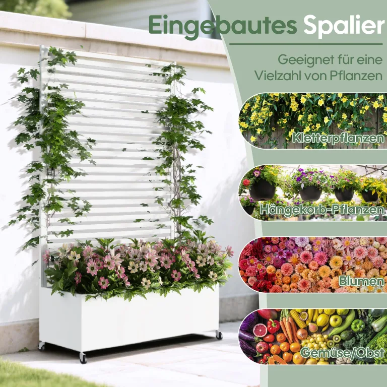 Hochbeet aus Metall mit Rad, Pflanzkasten aus Metall für den Außenbereich mit Spalier, freistehender Pflanzkasten mit Sichtschutz für den Außenbereich für Garten, Terrasse, Balkon – Bild 4