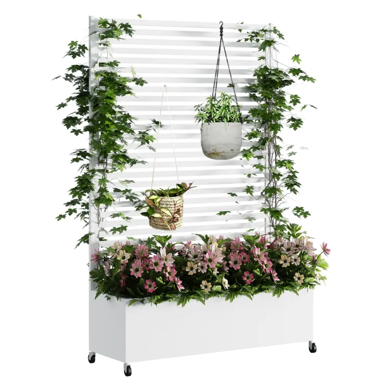 Hochbeet aus Metall mit Rad, Pflanzkasten aus Metall für den Außenbereich mit Spalier, freistehender Pflanzkasten mit Sichtschutz für den Außenbereich für Garten, Terrasse, Balkon – Bild 7