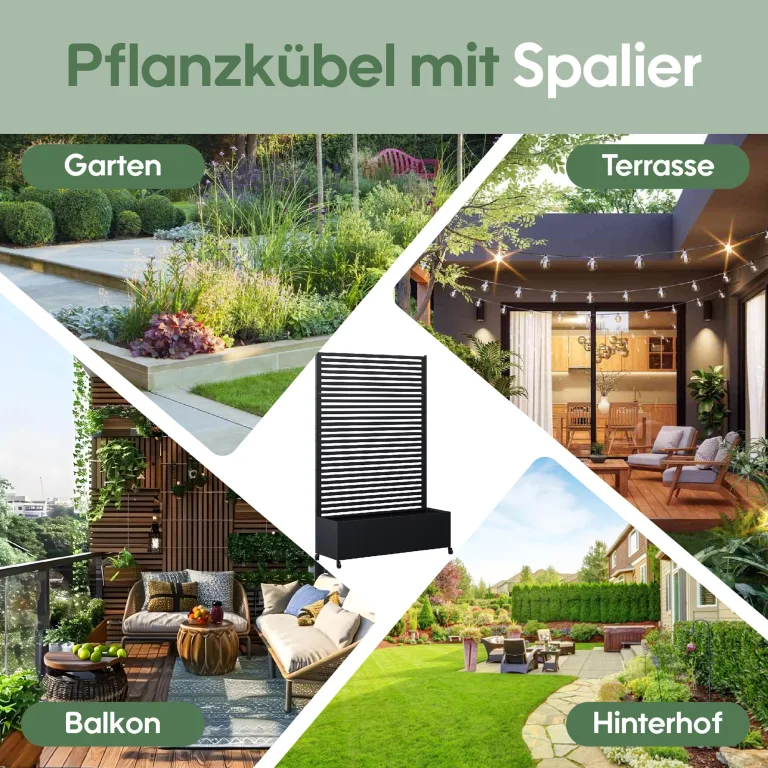Hochbeet aus Metall mit Rad, Pflanzkasten aus Metall für den Außenbereich mit Spalier, freistehender Pflanzkasten mit Sichtschutz für den Außenbereich für Garten, Terrasse, Balkon – Bild 6