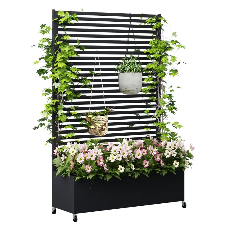 Hochbeet aus Metall mit Rad, Pflanzkasten aus Metall für den Außenbereich mit Spalier, freistehender Pflanzkasten mit Sichtschutz für den Außenbereich für Garten, Terrasse, Balkon – Bild 7