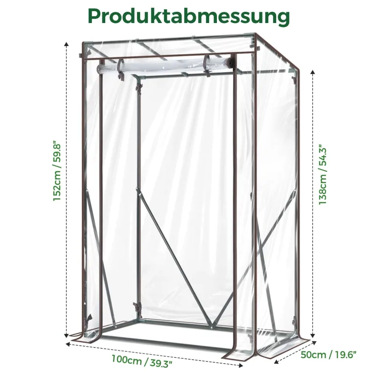 Ohuhu Gewächshaus klein Premium Foliengewächshaus Tomatengewächshaus für Balkon, Tomatenhaus Treibhaus Gewächshaus Balkon überwinterungszelt für Pflanzen, Stabil Winterfest PVC 100x50x152 cm – Bild 7
