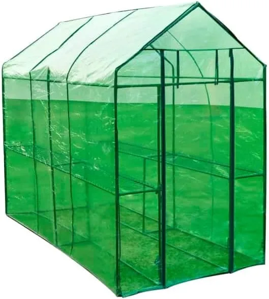 Gewächshaus mit 2 Ablagen, Faltbarer Begehbarer Technikraum mit Rolltür, Klein Winterfest Tomatenhaus für Optimales Pflanzenwachstum, 120x240x190 cm Grün PVC – Bild 2