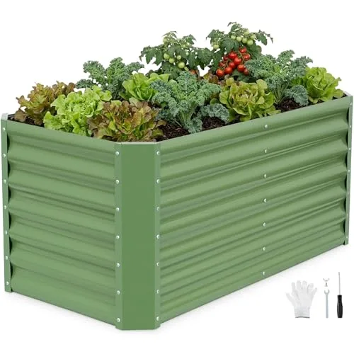 INNO STAGE Verzinkte Hochbeet-Bausätze, 120 x 60 x 53 cm – Hochbeete aus Metall für den Außenbereich, hohe, große Hochbeete aus Stahl für Gemüse und Blumen, Pflanzkästen für den Außenbereich – Grün – Bild 10