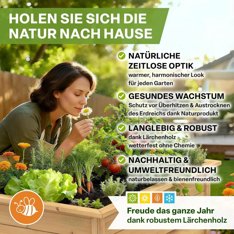 TTL GARDEN Lärchen-Hochbeet LARENA L 170x90x84cm - Garten Hochbeet aus Lärchen Holz - Hochbeet Kit & Kräuterbeet Set Bausatz mit Wühlmausgitter Lärchenholz wetterfest - für Gemüse Kräuter & Blumen – Bild 7
