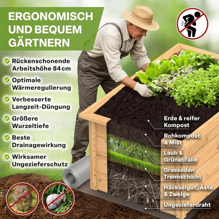 TTL GARDEN Lärchen-Hochbeet LARENA L 170x90x84cm - Garten Hochbeet aus Lärchen Holz - Hochbeet Kit & Kräuterbeet Set Bausatz mit Wühlmausgitter Lärchenholz wetterfest - für Gemüse Kräuter & Blumen – Bild 8