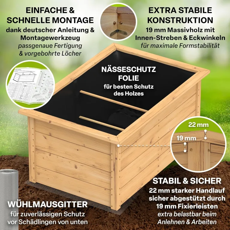 TTL GARDEN Lärchen-Hochbeet LARENA L 170x90x84cm - Garten Hochbeet aus Lärchen Holz - Hochbeet Kit & Kräuterbeet Set Bausatz mit Wühlmausgitter Lärchenholz wetterfest - für Gemüse Kräuter & Blumen – Bild 5