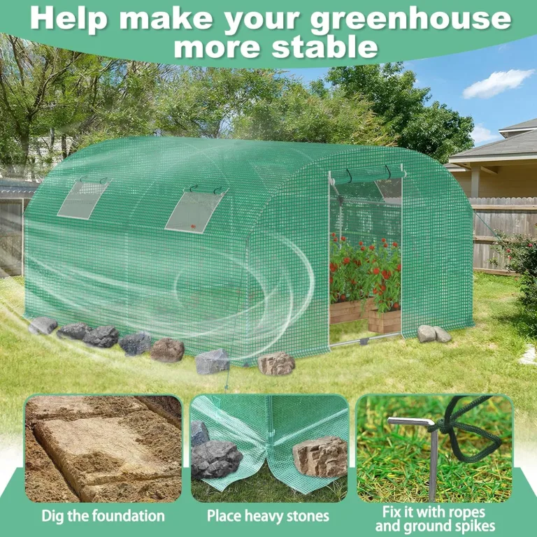 12㎡ Frostschutz Gartengewächshäuser aus Stahl Rahmen 3x4x2m HDPE Foliengewächshaus mit 4 Insektenschutzgitter Fenster & Tür Begehbares Gewächshaus Garten Überwinterungszelt für Pflanzen – Bild 7