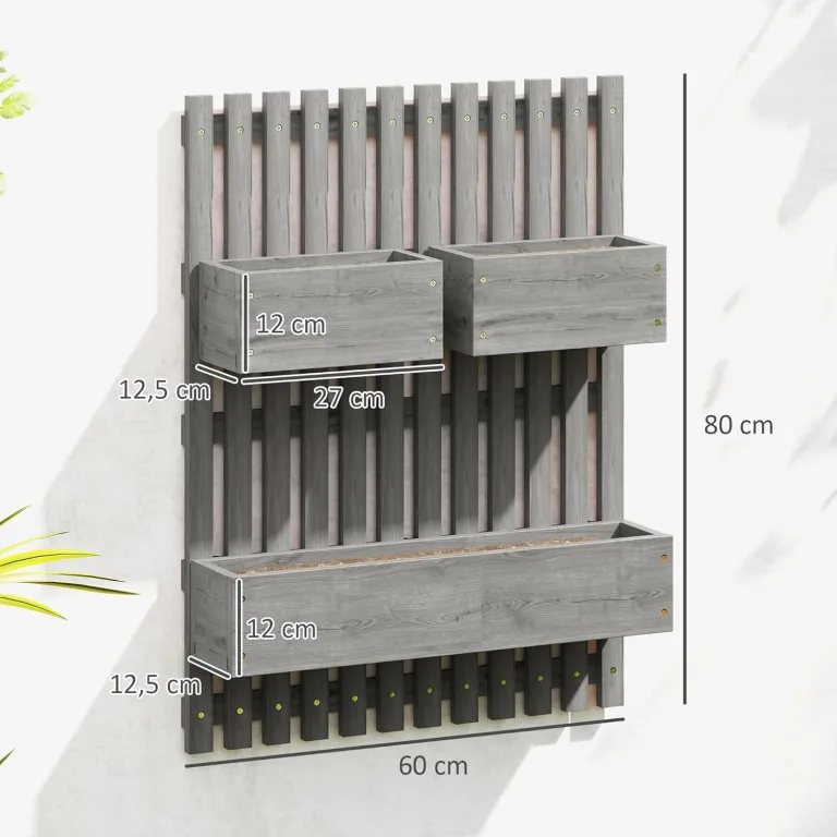 Outsunny Hochbeet Massivholz, Pflanzbeet Frühbeet Gartenbeet mit verstellbarem Blumenkasten, Wand, Pflanzkasten Pflanzkübel 60x16x80cm für Terrasse, Balkon, Gartenspalier für Blumen Pflanzen Grau – Bild 7