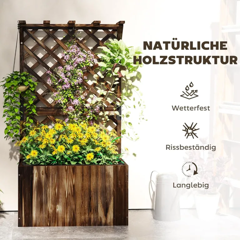 Outsunny Hochbeet Pflanzkasten mit Rankgitter Dach Spalier Pflanzkübel Blumenkasten Holz, Gartenspalier 64 x 33 x 122cm für Garten Balkon Terrasse, Blumenkübel für Kletterpflanzen Korbpflanzen, Blumen – Bild 6
