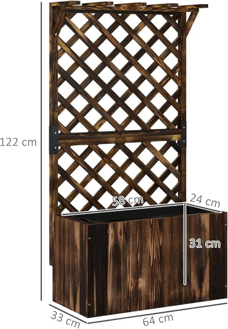 Outsunny Hochbeet Pflanzkasten mit Rankgitter Dach Spalier Pflanzkübel Blumenkasten Holz, Gartenspalier 64 x 33 x 122cm für Garten Balkon Terrasse, Blumenkübel für Kletterpflanzen Korbpflanzen, Blumen – Bild 8