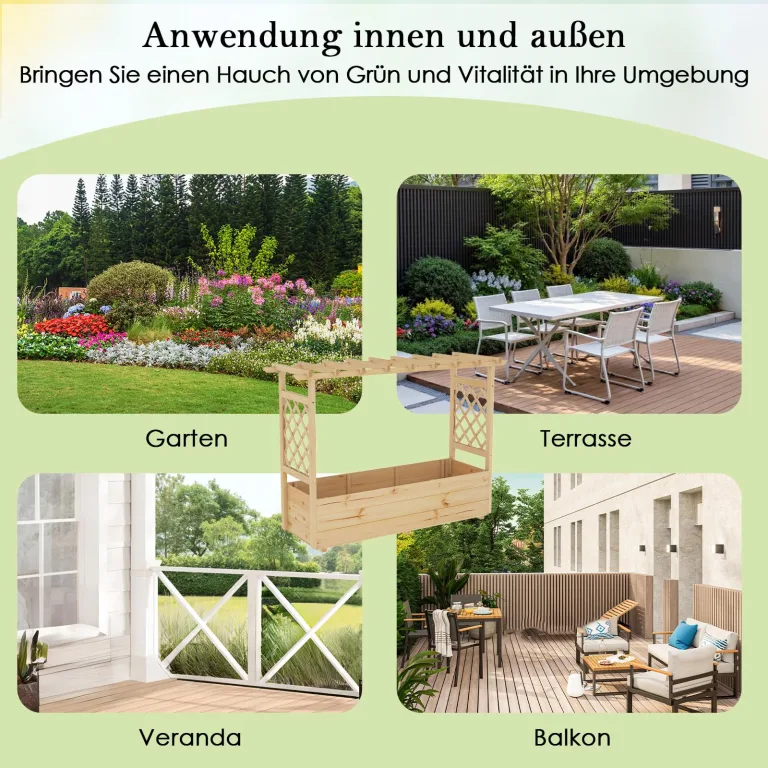 COSTWAY Hochbeet mit Rankgitter & hängendem Dach, Pflanzkasten mit Rankhilfe & Abflusslöchern, Blumenkasten für Kletterpflanzen, für Garten Hof Terrasse, Pflanzgefäß Holz, Natur, 148 x 50 x 103 cm – Bild 8