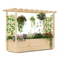 COSTWAY Hochbeet mit Rankgitter & hängendem Dach, Pflanzkasten mit Rankhilfe & Abflusslöchern, Blumenkasten für Kletterpflanzen, für Garten Hof Terrasse, Pflanzgefäß Holz, Natur, 148 x 50 x 103 cm - Thumbnail 1
