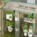 Outsunny Gewächshaus mit Regale Doppeltüren Pultdach, Winterfest Foliengewächshaus aus Stahl, Treibhaus Tomatenhaus 143 x 46 x 151cm, Tomatengewächshaus für Tomaten, Gemüse, Blumen, Transparent - Thumbnail 7
