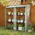 Outsunny Gewächshaus mit Regale Doppeltüren Pultdach, Winterfest Foliengewächshaus aus Stahl, Treibhaus Tomatenhaus 143 x 46 x 151cm, Tomatengewächshaus für Tomaten, Gemüse, Blumen, Transparent - Thumbnail 10