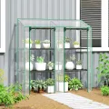Outsunny Gewächshaus mit Regale Doppeltüren Pultdach, Winterfest Foliengewächshaus aus Stahl, Treibhaus Tomatenhaus 143 x 46 x 151cm, Tomatengewächshaus für Tomaten, Gemüse, Blumen, Transparent - Thumbnail 11