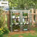 Outsunny Gewächshaus mit Regale Doppeltüren Pultdach, Winterfest Foliengewächshaus aus Stahl, Treibhaus Tomatenhaus 143 x 46 x 151cm, Tomatengewächshaus für Tomaten, Gemüse, Blumen, Transparent - Thumbnail 4