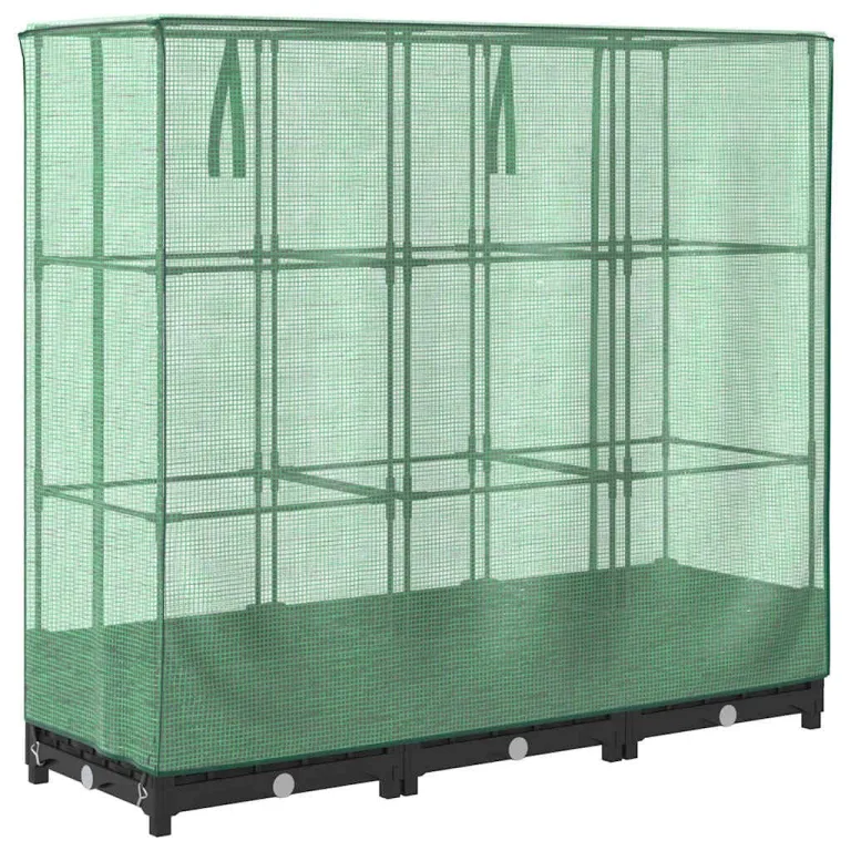 Hochbeet mit Gewächshausabdeckung 120 x 40 x 123 cm Schwarz Rattan-Look Robustes PP und Eisenrahmen für mehr Komfort im Garten Balkon und Terrasse – Bild 6