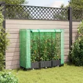 Hochbeet mit Gewächshausabdeckung 120 x 40 x 123 cm Schwarz Rattan-Look Robustes PP und Eisenrahmen für mehr Komfort im Garten Balkon und Terrasse - Thumbnail 3