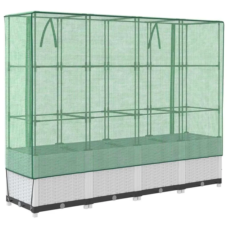 Hochbeet mit Gewächshaus Rattanoptik 160x40x138 cm PP-Eisen für Balkon Garten Terrasse Kräuter Gemüse platzsparend – Bild 6