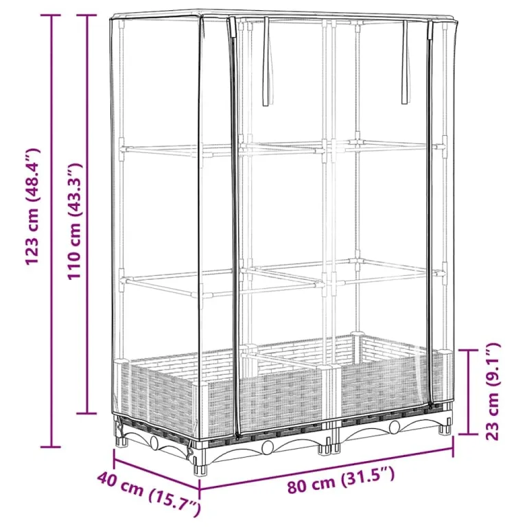Hochbeet mit Gewächshaus-Aufsatz 80x40x123 cm aus PP & Eisen Rattan-Optik grau Tomatenhaus mit Belüftungs-ReiÃŸverschlüssen platzsparend für Balkon Terrasse und Garten – Bild 9