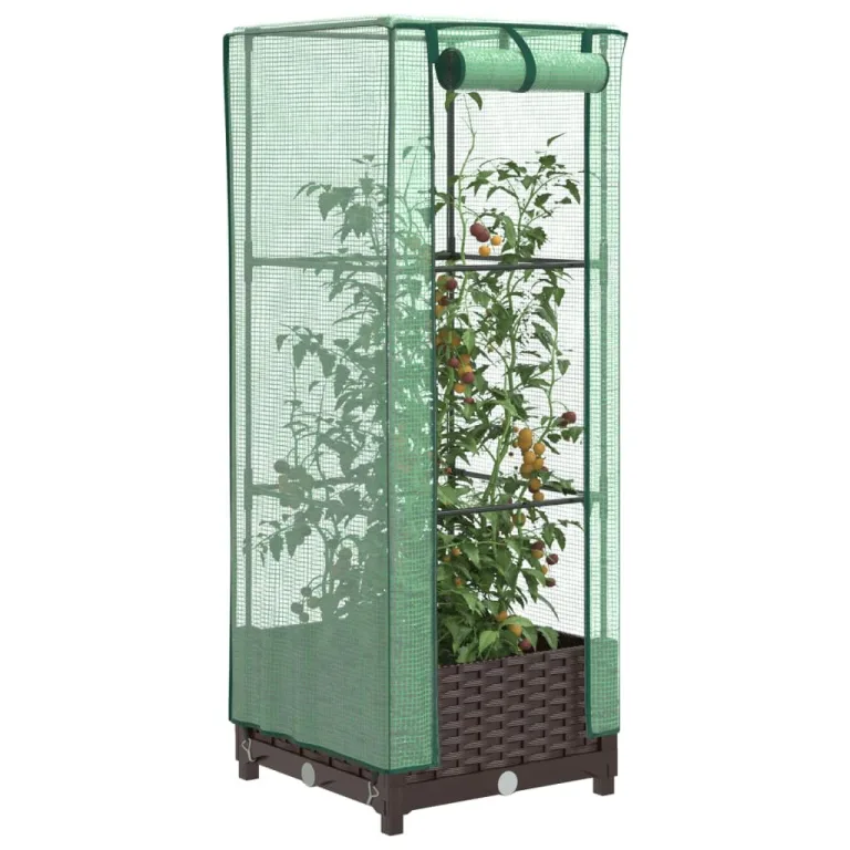 Hochbeet mit Gewächshausaufsatz 80x40x123 cm WeiÃŸ Rattan-Optik, platzsparendes Pflanzbeet aus PP & Eisenrohr für Balkon, Terrasse, Garten, mit LüftungsreiÃŸverschlüssen – Bild 10
