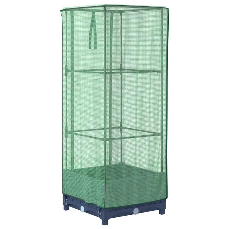 Hochbeet mit Gewächshaus-Aufsatz Rattan-Optik 40x40x123 cm aus Eisen und PP Robustes Blaugraues Gartenbeet mit ReiÃŸverschluss-Belüftung für Balkon Terrasse und kleine Flächen – Bild 6