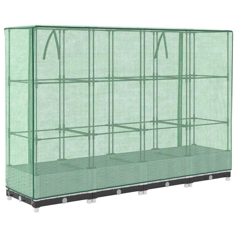 Hochbeet 160x40x123 cm weiÃŸ mit Gewächshaus Frühbeetaufsatz Rattanoptik aus robustem Polypropylen und Eisenrahmen platzsparendes Pflanzkübel für Garten Balkon Terrasse – Bild 6