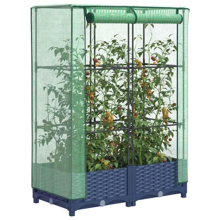Hochbeet mit Gewächshausaufsatz 80x40x123 cm, Rattan-Optik, Eisenrahmen, PE-Aufsatz, Balkon Garten Terrasse – Bild 1