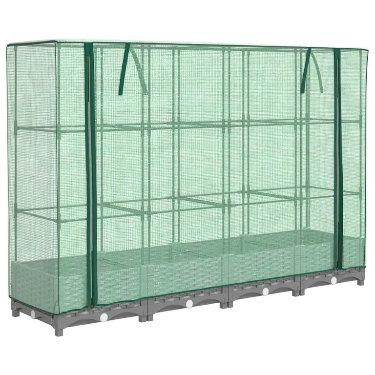 Hochbeet mit Gewächshausaufsatz 160x40x123 cm Rattan-Optik aus PP und robustem Eisenrohr platzsparendes Hochbeet für Garten Terrasse und Balkon Modernes Design – Bild 2