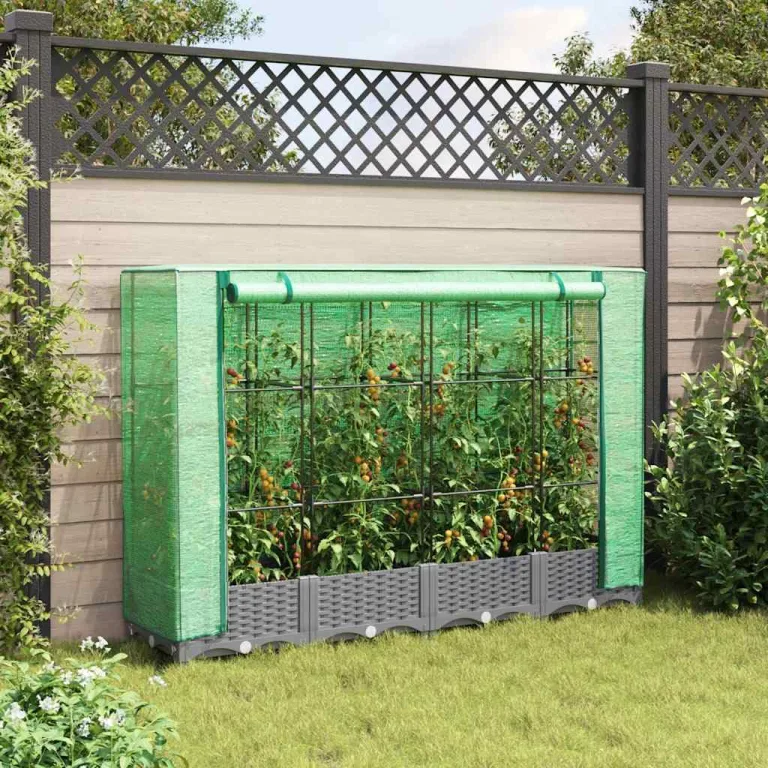 Hochbeet mit Gewächshausaufsatz 160x40x123 cm Rattan-Optik aus PP und robustem Eisenrohr platzsparendes Hochbeet für Garten Terrasse und Balkon Modernes Design – Bild 3