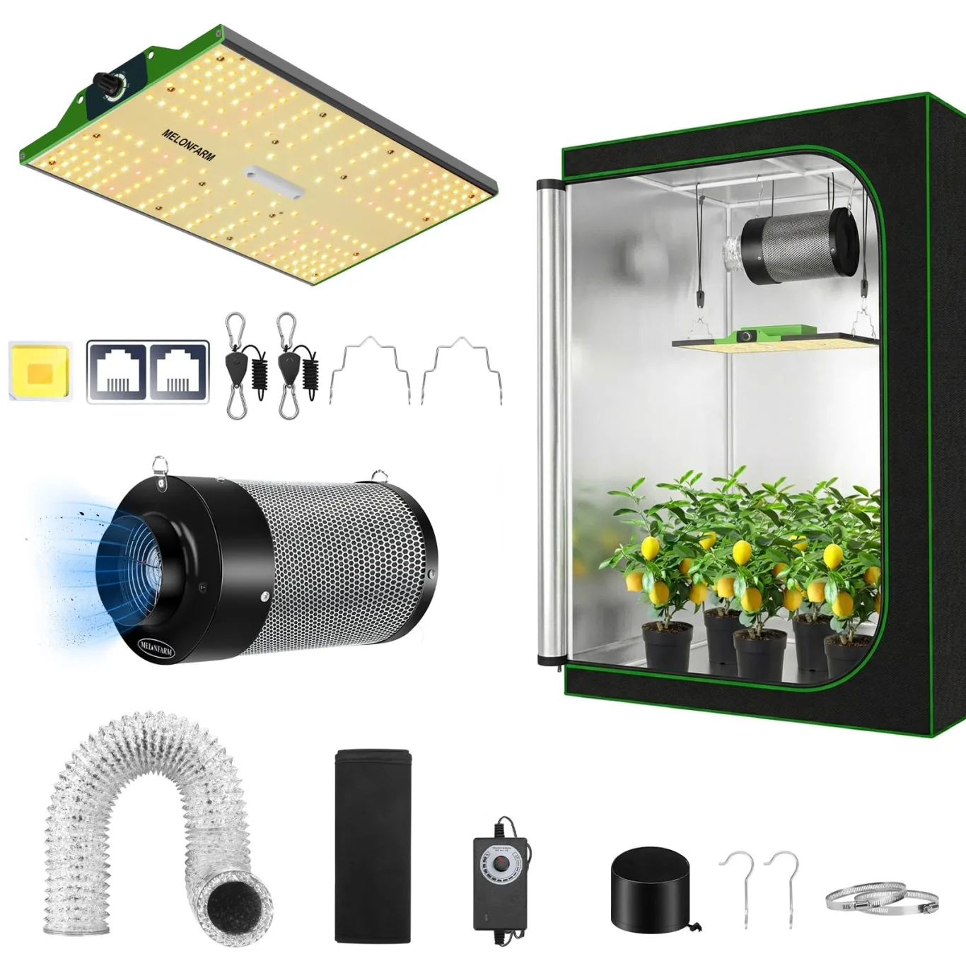 Grow Tent Complete Setup, 100W Full Spectrum LED Grow Light &48"x24"x60"Grow Tent Bundle, 10.2 cm Efficient Airflow Ventilation System with Soundproof Duct Connector - Bild 1