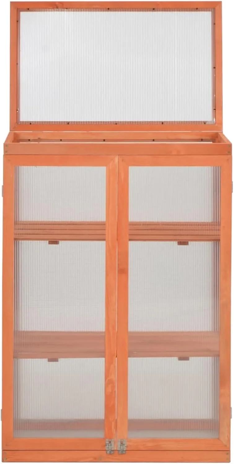Holz Gewächshaus mit 2 Regalböden & PC-Platte - Schutz für Pflanzen & Kräuter - 75x47x109 cm Pflanzhaus Model170646 – Bild 3