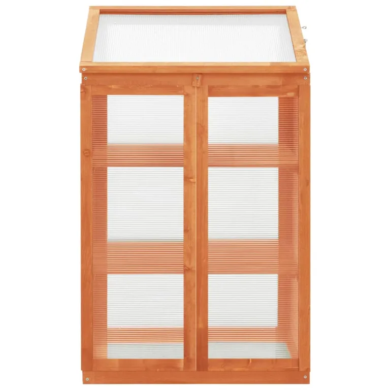 Homgoday Holz-Gewächshaus 60x45x85/100 cm, stabil für Kräuter und Blumen, Schutz vor Kälte, mit Regalen, orange lackiert Pflanzhaus Model314848 – Bild 3
