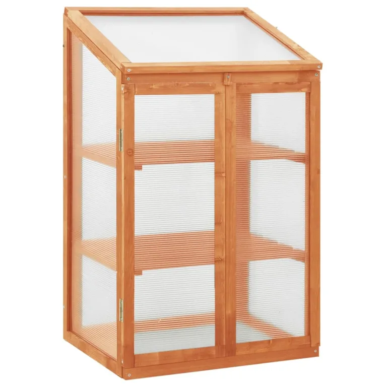 Homgoday Holz-Gewächshaus 60x45x85/100 cm, stabil für Kräuter und Blumen, Schutz vor Kälte, mit Regalen, orange lackiert Pflanzhaus Model314848 – Bild 1