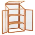 Homgoday Holz-Gewächshaus 60x45x85/100 cm, stabil für Kräuter und Blumen, Schutz vor Kälte, mit Regalen, orange lackiert Pflanzhaus Model314848 - Thumbnail 9