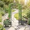 COSTWAY Blumenkasten mit Rankgitter & hängendem Dach, 2 in 1 Rosenbogen mit 2 Pflanzkästen, Gartenbogen auf Rollen, Metall und PP, Rankkasten mit Spalier für Kletterpflanzen, Gartenspalier (Grau) - Thumbnail 2